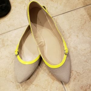 Nine West Neon Yellow & Beige Pointy Flats